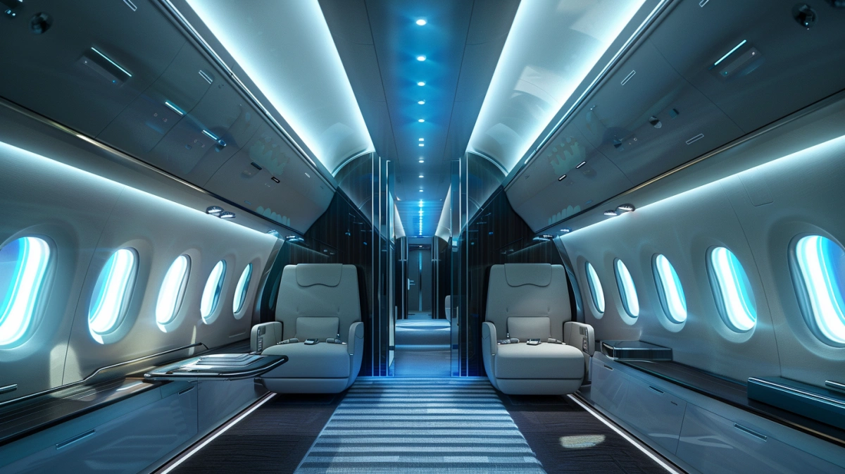 VIP aircraft cabin interior with clearly defined zones representing structured engineering work-package definition