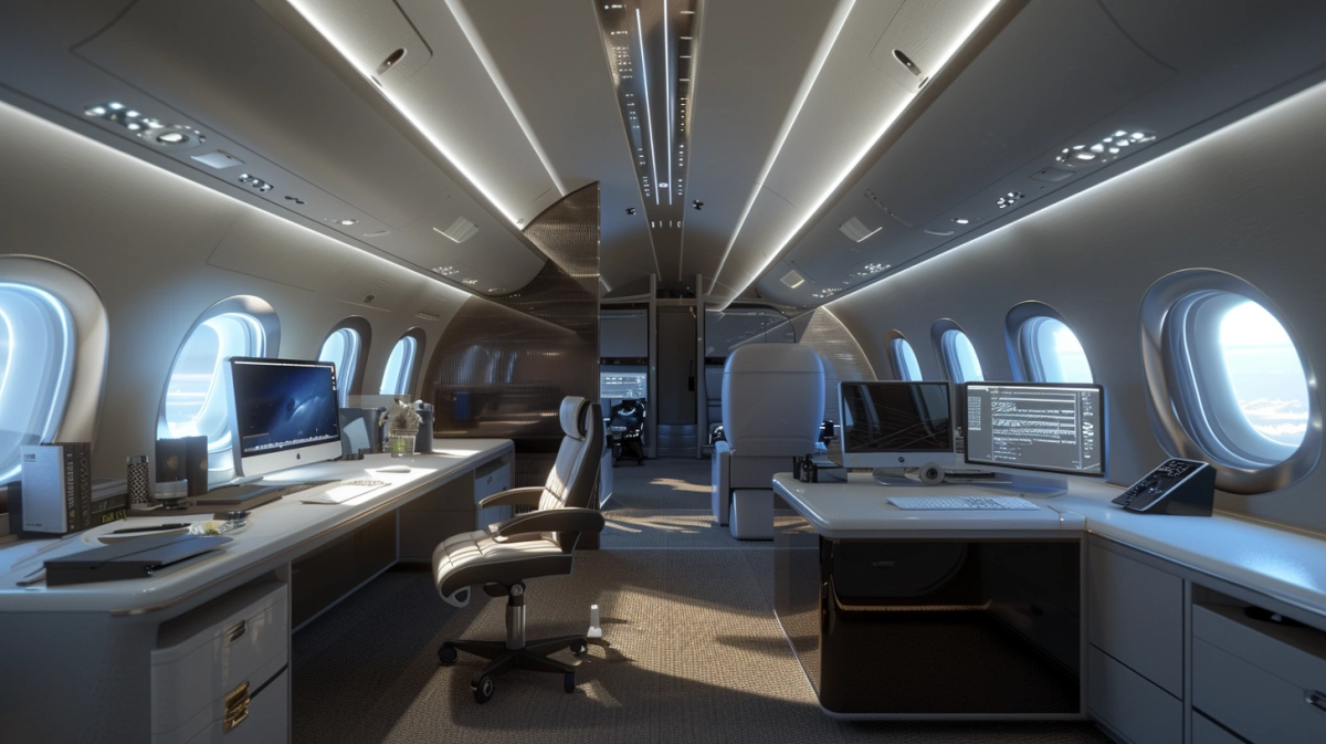 Efficient VIP aircraft cabin engineering workspace designed for controlled resource use and cost-efficient work packages