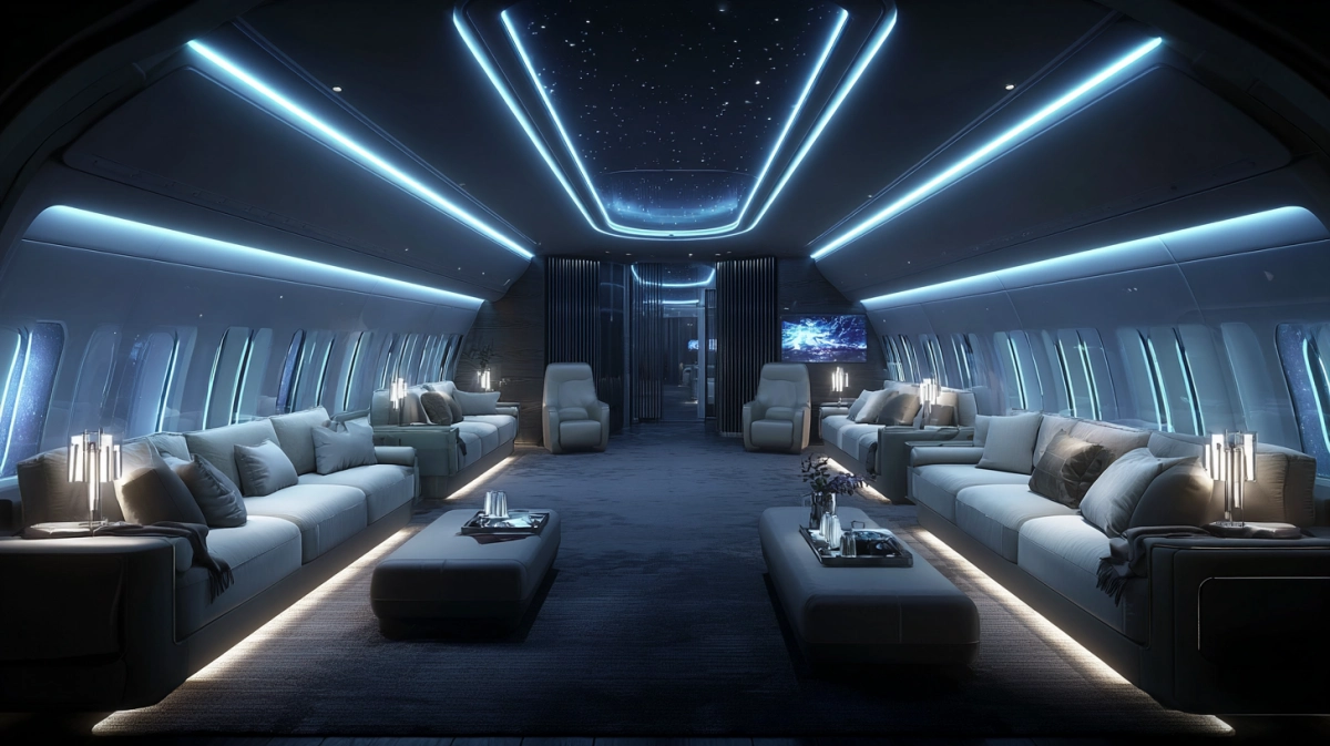 Luxury VIP aircraft cabin interior lounge room