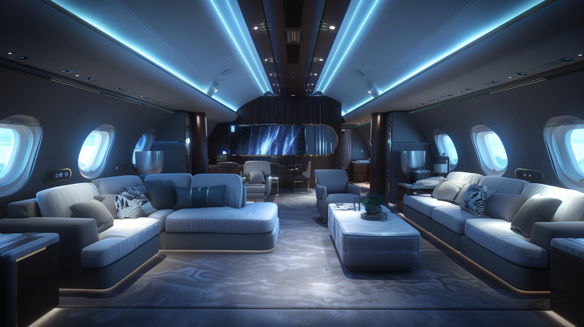 Ultra luxury VIP aircraft cabin lounge wide